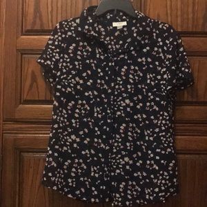 Loft Navy Floral Blouse